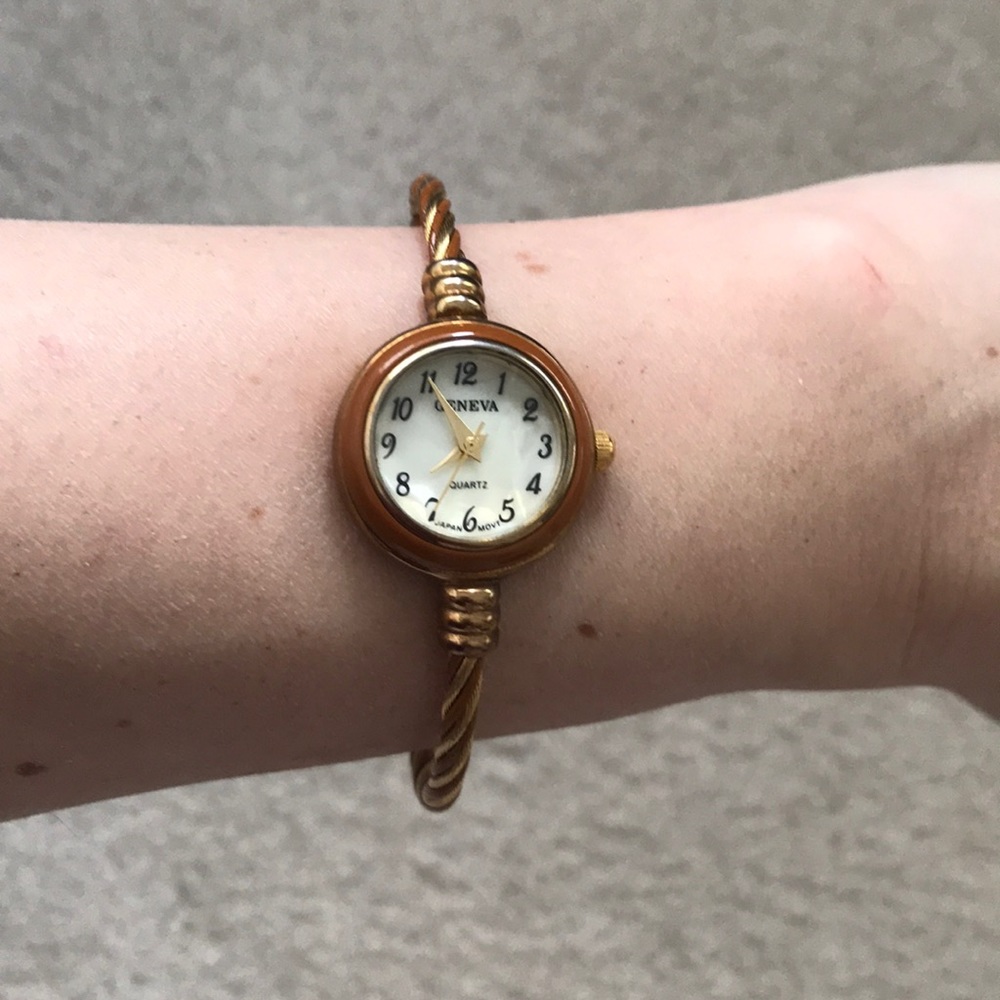 Geneva Gold And Brown Bangle Cuff Watch